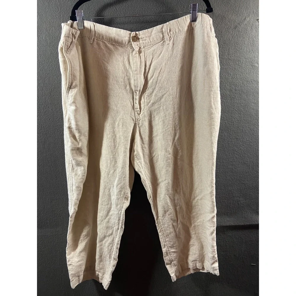 Caribbean Linen Pants Casual Beach Lightweight Drawstring Beige 46x30 beach